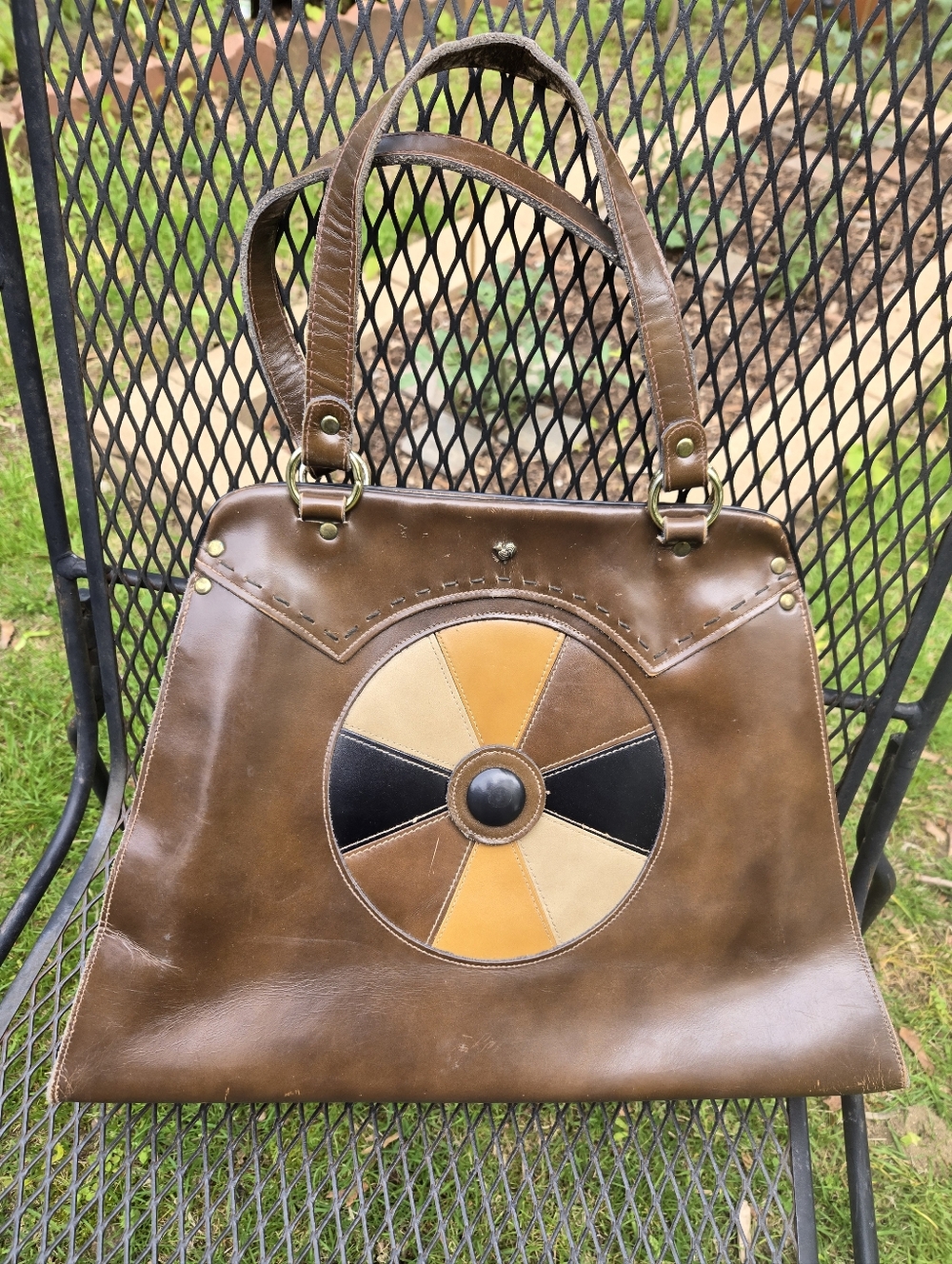 Unique! Vintage 60s Jean Fogel Brown Leather Paris Rooster Hand Bag Purse